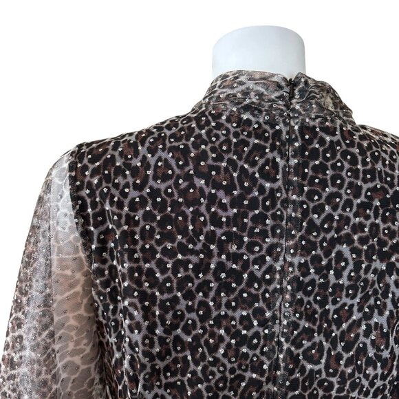 Black Halo Leopard Print Metallic Glitter Dot Sheer Dress Brown Silver Size 12 - Picture 7 of 10